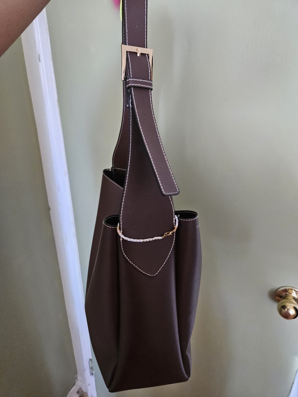 Brown Vegan Leather Shoulder Bag - Classic Women's Tote - Picture 3 of 6